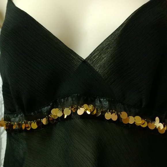 Semi-Sheer Black top with Gold sequin accent NWOT - Picture 3 of 4